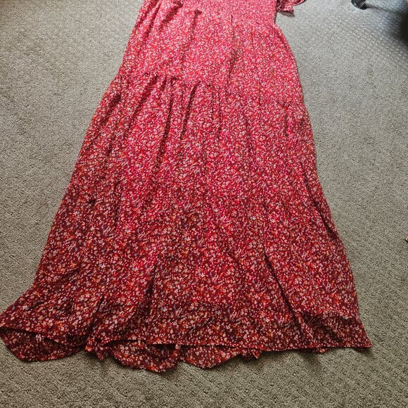 White Birch Smocked Maxi Dress Womens SZ 3X Floral Tiered Burn Orange Milkmaid - Picture 6 of 13